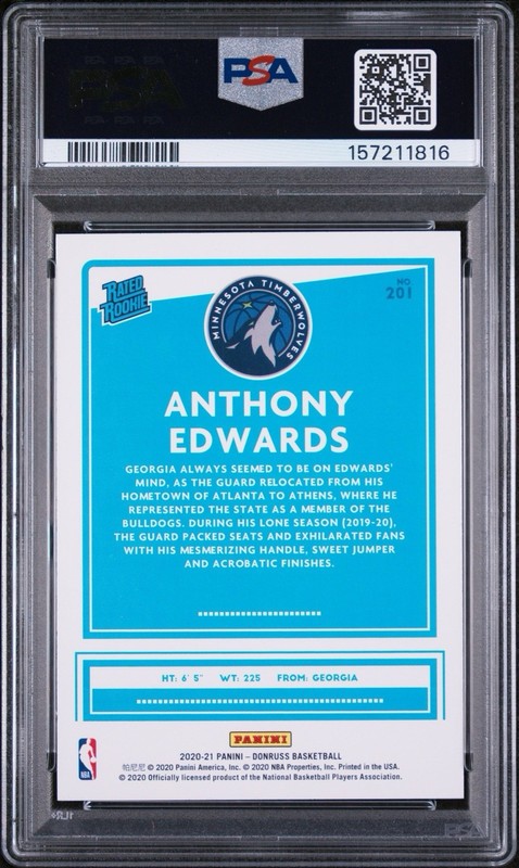 Anthony Edwards Rookie Card PSA 9 2020 Panini Donruss Orange Laser #201 view 2