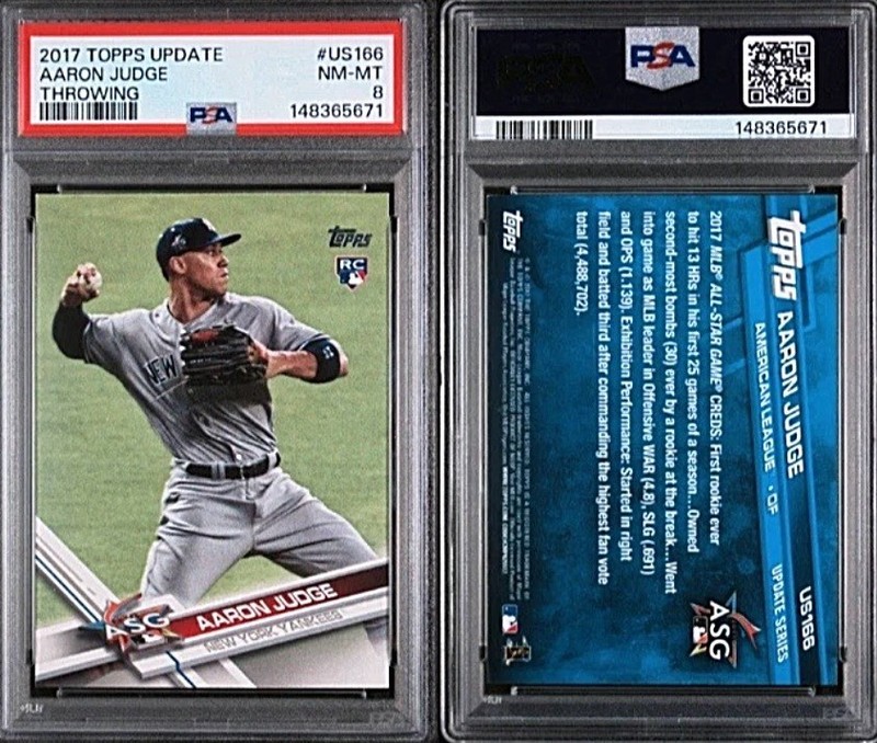 2017 Topps Update Aaron Judge RC #US 166 PSA 8 Throwing view 2