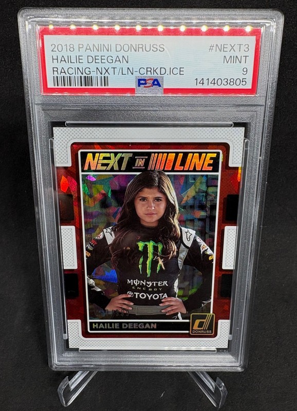 2018 Panini Donruss Racing HAILIE DEEGAN Next In Line RC Cracked Ice /999 PSA 9