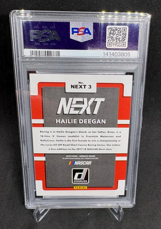 2018 Panini Donruss Racing HAILIE DEEGAN Next In Line RC Cracked Ice /999 PSA 9 view 2