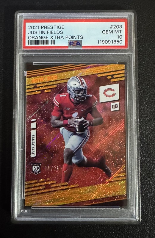 Justin Fields Rookie PSA 10 2021 Panini Prestige Orange /75 #203 Bears