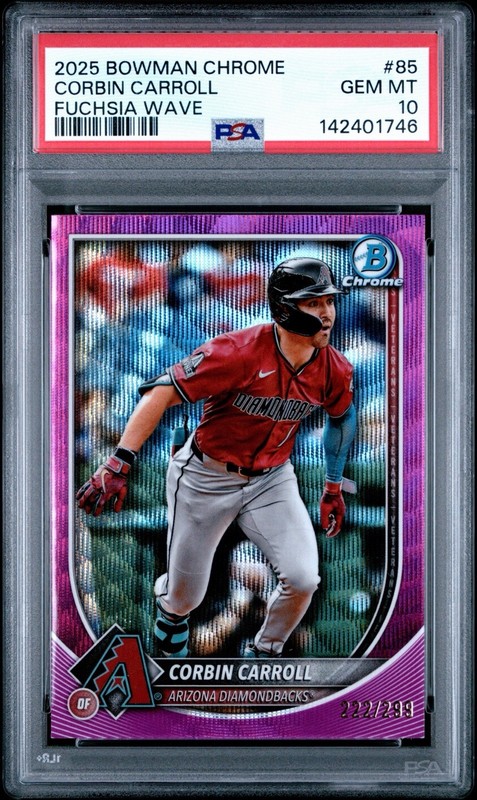 2025 Bowman Chrome Fuschia Wave /299 #85 Corbin Carroll PSA 10