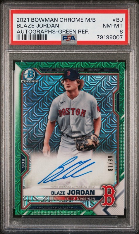 2021 Bowman Chrome Mega Box Blaze Jordan RC Green Refractor Auto /99 PSA 8 NM-MT
