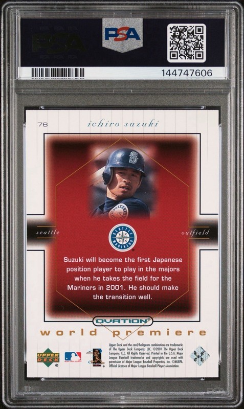 2001 Upper Deck Ovation Ichiro Suzuki Rookie /2000 #76 PSA 10 view 2