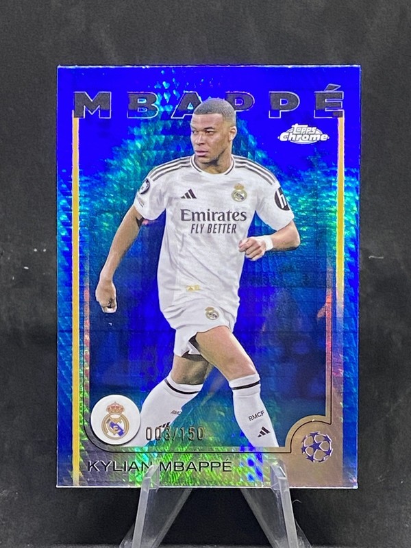 Kylian Mbappe 2024-25 Topps Chrome UEFA Blue Refractor /150 Card #1 Real Madrid 