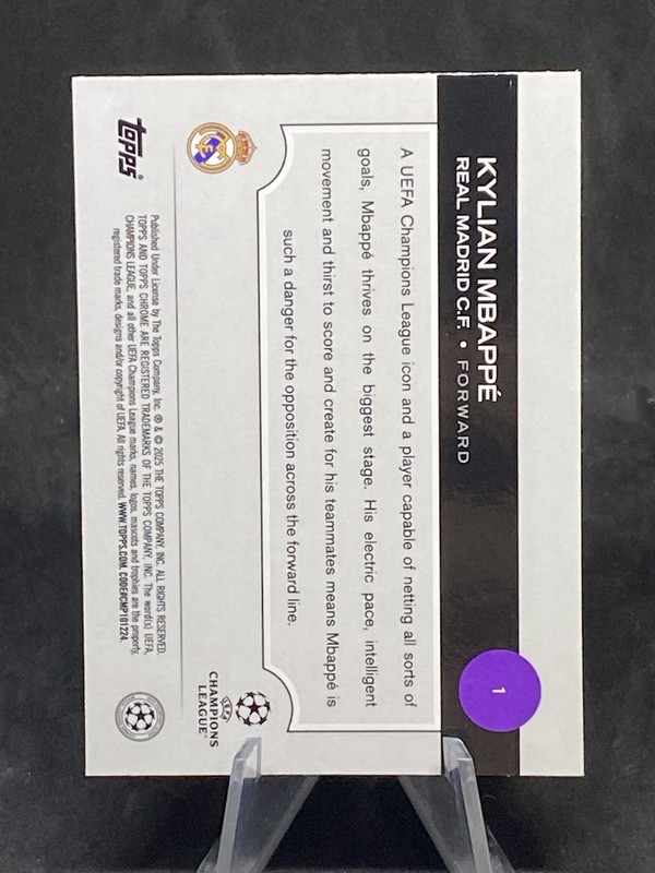 Kylian Mbappe 2024-25 Topps Chrome UEFA Blue Refractor /150 Card #1 Real Madrid  view 2
