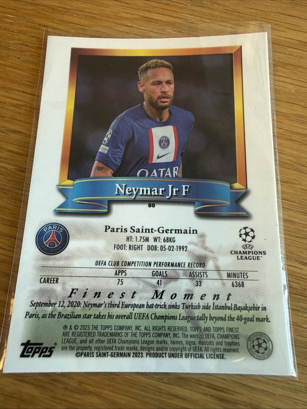 2022-23 Topps Finest Flashbacks UEFA - Neymar Jr #80 view 2