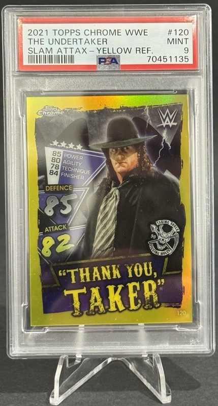 2021 Topps Chrome WWE #120 Undertaker 81/99 Slam Attax-Yellow Refractor PSA 9