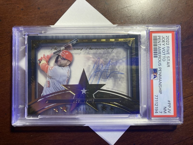 2022 Topps Clearly Five Star Card #25 Joey Votto AUTO Autograph Signed HOF PSA 7