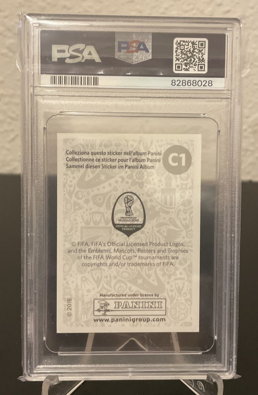 2018 Panini World Cup Pele Stickers C1 PSA 8 Black Back view 2