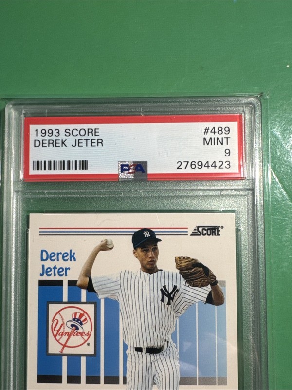 1993 SCORE #489 DEREK JETER RC YANKEES HOF PSA 9 view 2
