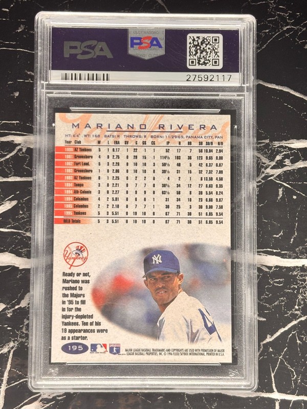 1996 Fleer #195 Mariano Rivera PSA 9 Mint - Yankees view 2