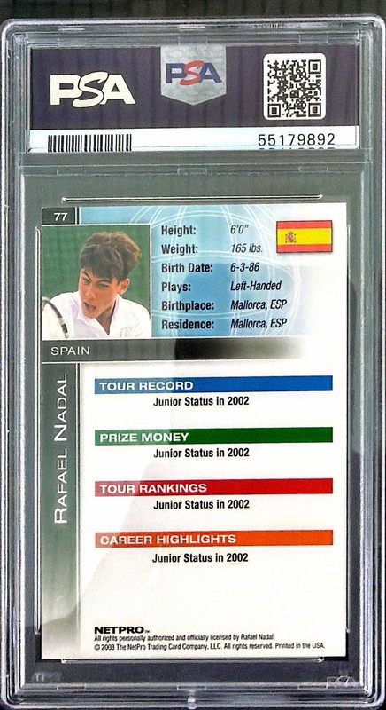 2003 NetPro International Series Rafael Nadal RC #77 PSA 6 Tennis Rookie view 2