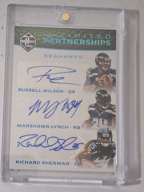 Russell Wilson Marshawn Lynch Richard Sherman Triple Auto 1/1 Seahawks Panini