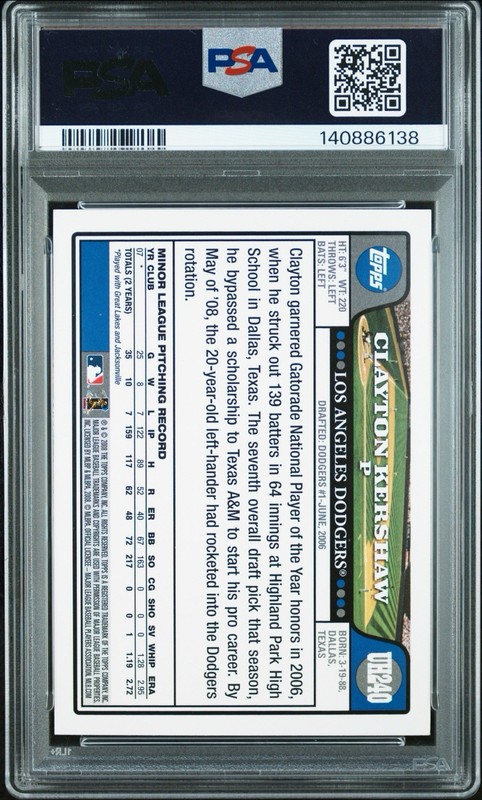 PSA 9 - 2008 Topps Updates & Highlights - Clayton Kershaw #UH240 (RC) view 2
