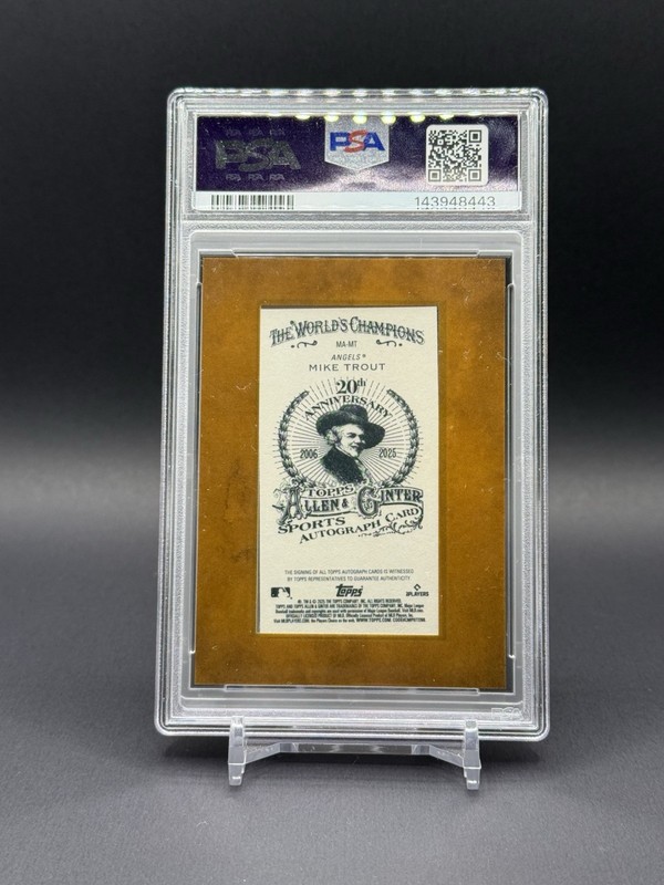 Mike Trout 2025 Topps Allen & Ginter Mini Frame Red Ink Auto /10 PSA 8 Angels view 2