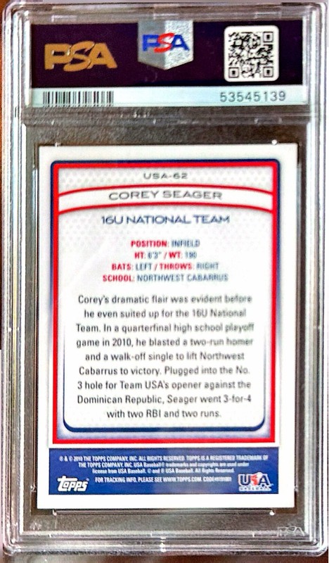 2010 Topps USA Baseball Corey Seager RC #USA-62 PSA 9 Dodgers Rookie view 2