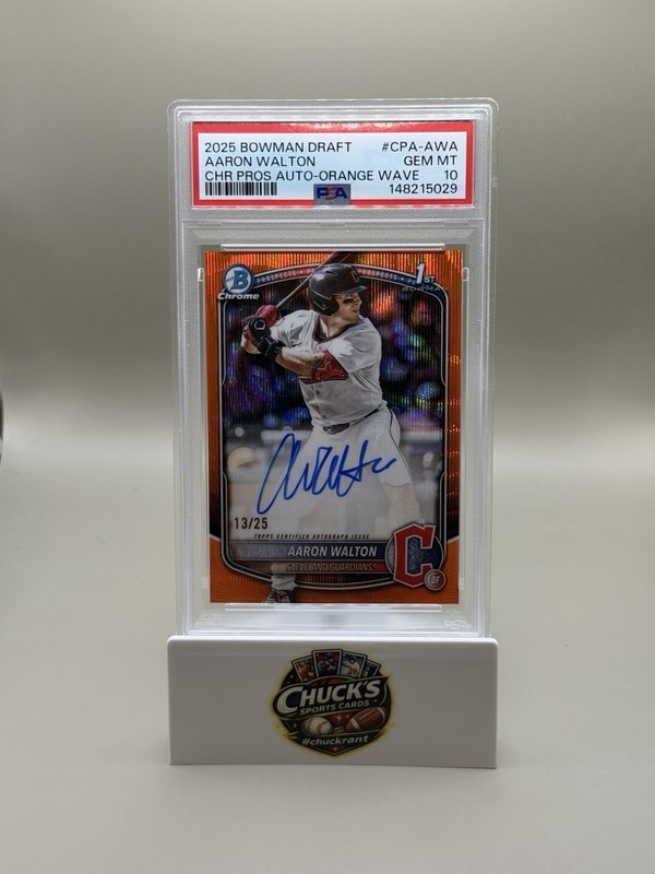 2025 Bowman Draft Aaron Walton 1st Bowman Auto Orange Wave /25 Guardians PSA 10 