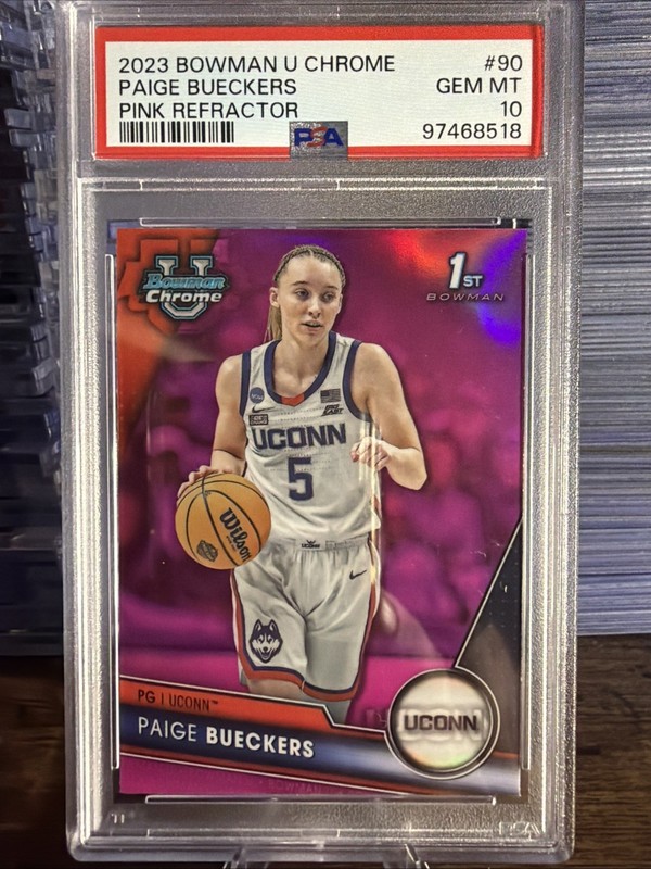 2023 Bowman University Chrome  Paige Bueckers #90 Pink Refractor Rookie PSA 10