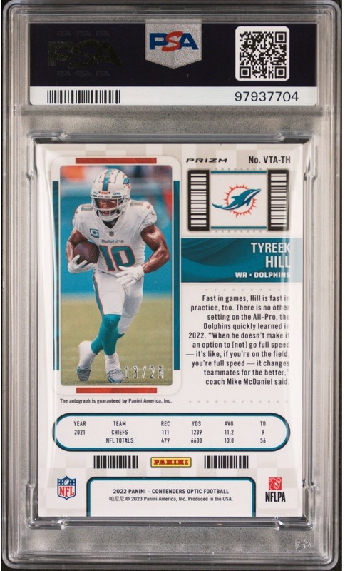 2022 Contenders Optic Tyreek Hill Black Scope Autograph /25 PSA 9 (POP 1) view 2