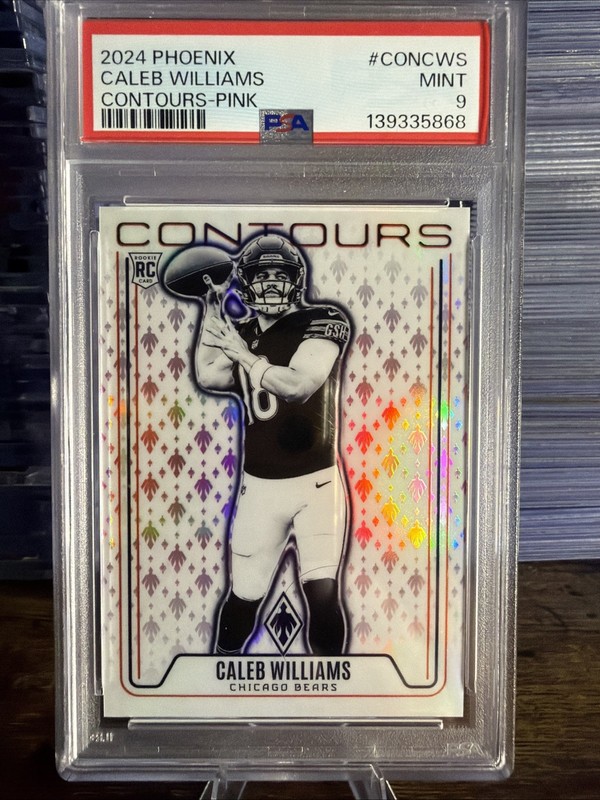 2024 Phoenix Contours Caleb Williams #CON-CWS Pink #/80 RC Chicago Bears PSA 9