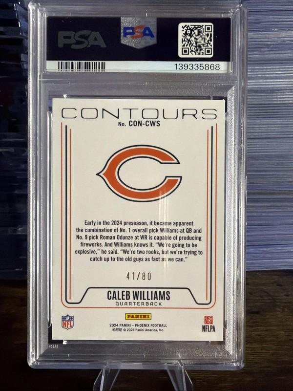 2024 Phoenix Contours Caleb Williams #CON-CWS Pink #/80 RC Chicago Bears PSA 9 view 2
