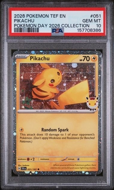 2026 POKEMON TEF TEMPORAL FORCES 051 PIKACHU POKEMON DAY 2026 COLLECTION PSA 10