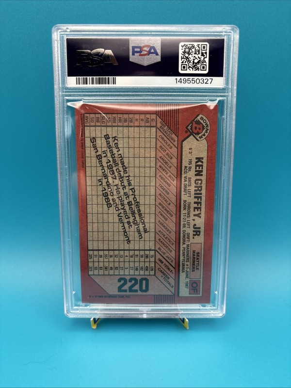 PSA 9 MINT 1989 BOWMAN #220 KEN GRIFFEY JR ROOKIE RC CARD view 2