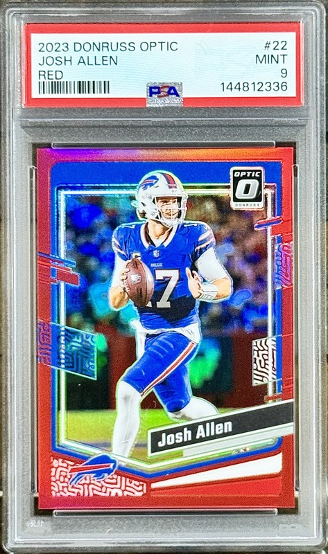 Josh Allen PSA 9 - 2023 Optic #22 RED HOLO 99/99 - Buffalo Bills - BOOKEND
