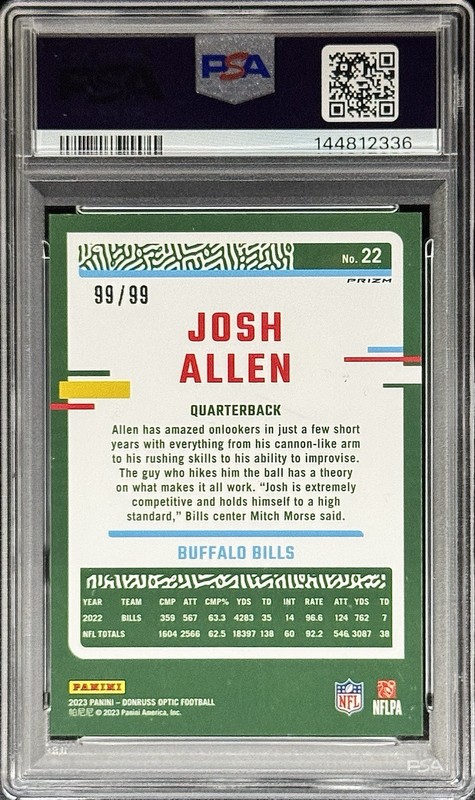 Josh Allen PSA 9 - 2023 Optic #22 RED HOLO 99/99 - Buffalo Bills - BOOKEND view 2