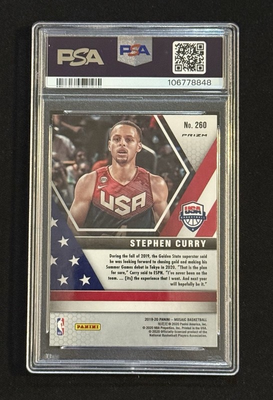 Panini 2019-20 Mosaic Stephen Curry USA Basketball #260 Gold Wave PSA 9 view 2