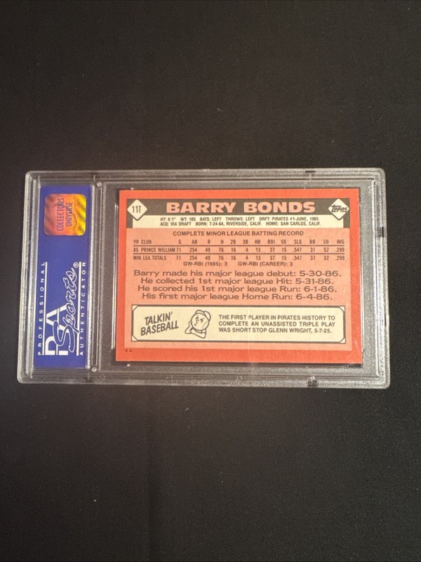 1986 Topps Traded - Barry Bonds RC - #11T - PSA 8 view 2