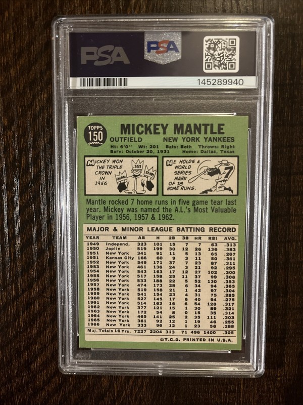 Very Sharp 1967 topps mickey mantle psa 5 view 2