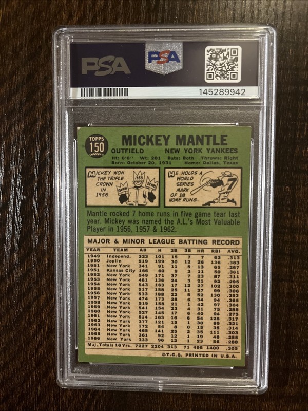 1967 topps mickey mantle 150 PSA 4 view 2