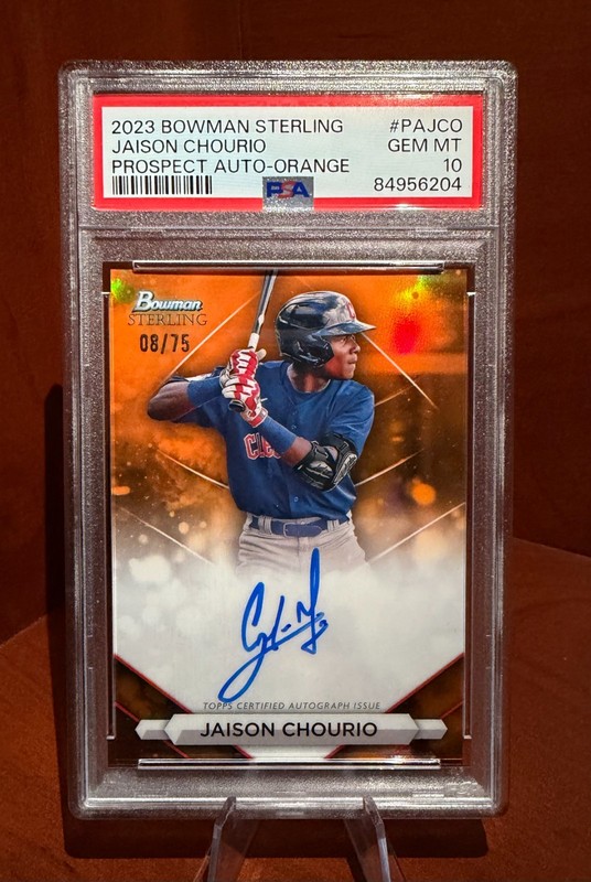 2023 Bowman Sterling Jaison Chourio Orange Prospect Auto SP /75 PSA 10 Guardians