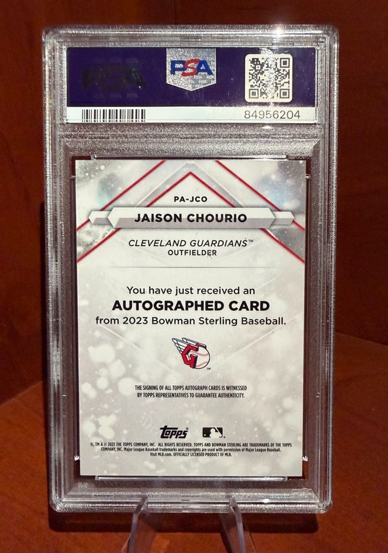 2023 Bowman Sterling Jaison Chourio Orange Prospect Auto SP /75 PSA 10 Guardians view 2