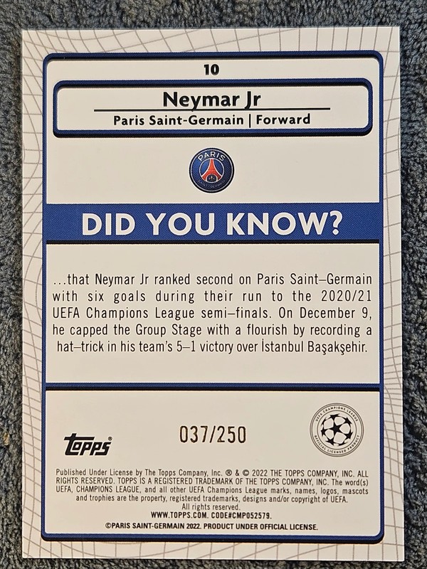 2021 Topps Merlin #10 Neymar Jr Atomic Refractor /250 Brazil view 2