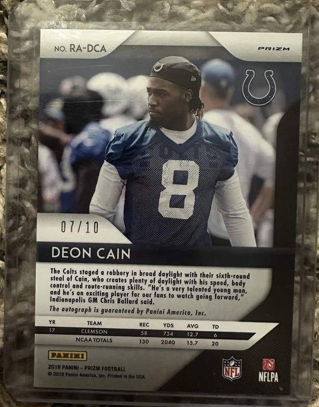 2018 Prizm Football Deon Cain Rookie Gold Auto #7/10 Colts Clemson Tigers view 2