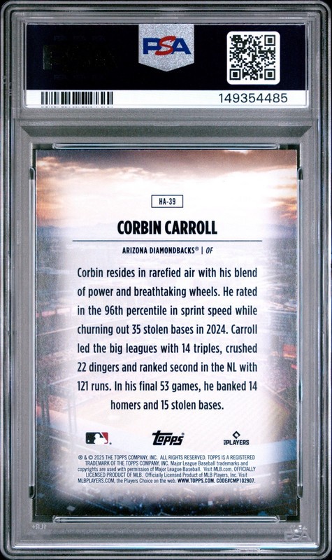 2025 Topps Home Field Advantage Corbin Carroll PSA 9 view 2