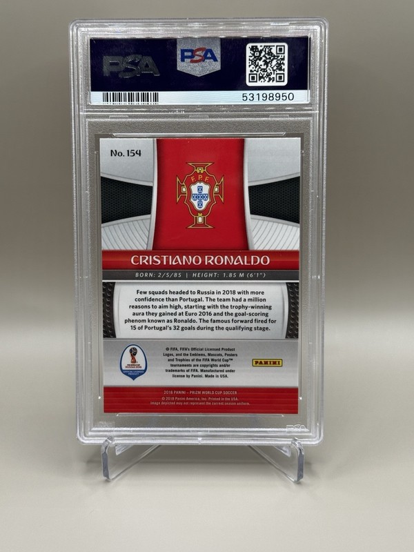Panini 2018 Prizm World Cup Cristiano Ronaldo #154 Base Set PSA 10 Graded view 2