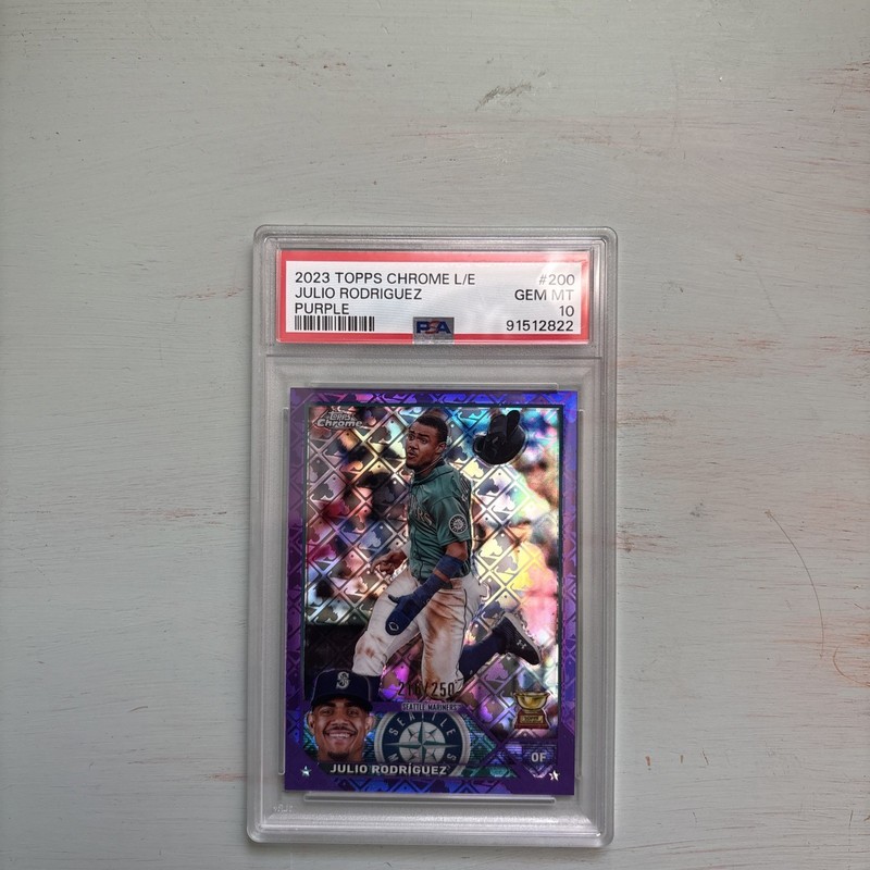 2023 Topps Chrome Logofractor Julio Rodriguez #200 Purple Refractor /250 PSA 10