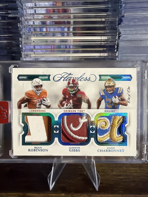 2023 Flawless College Bijan Robinson Gibbs Charbonnet Triple Patch Rookie #1/1!