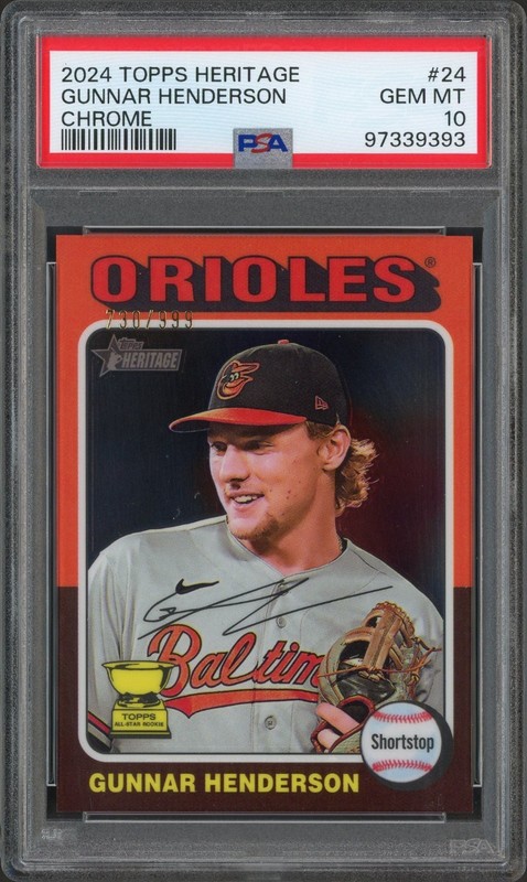 2024 Topps Heritage #24 Gunnar Henderson Chrome Baltimore Orioles PSA 10 GEM MT