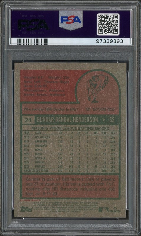 2024 Topps Heritage #24 Gunnar Henderson Chrome Baltimore Orioles PSA 10 GEM MT view 2