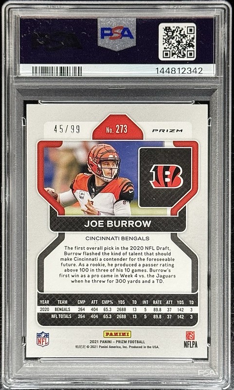 Joe Burrow PSA 9 - 2021 Prizm #273 BLUE ICE /99 - 2nd Year - Cincinnati Bengals view 2