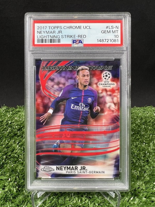 2017-18 Topps Chrome UCL Lightning Strike Neymar Jr Red Refractor PSA 10 (#3/10)