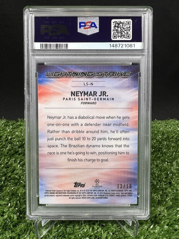 2017-18 Topps Chrome UCL Lightning Strike Neymar Jr Red Refractor PSA 10 (#3/10) view 2