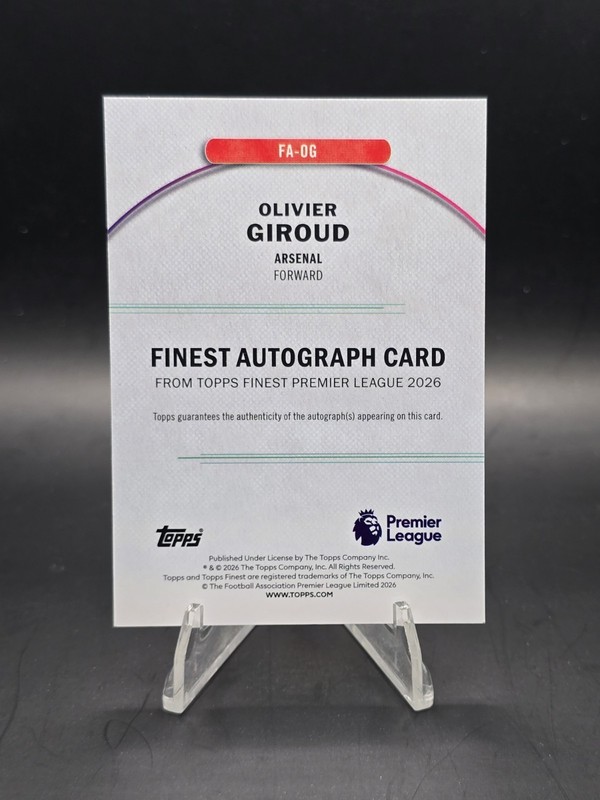 2025-26 Topps Finest EPL Olivier Giroud #FA-OG Auto Sky Blue /150 Arsenal view 2