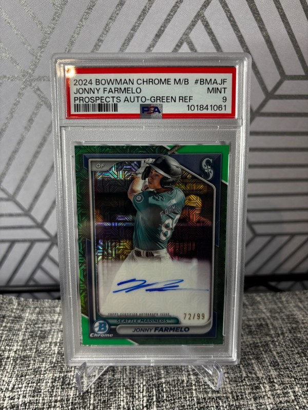 JONNY FARMELO 2024 Bowman Chrome Mega Box Green AUTO /99 PSA 9 Mariners
