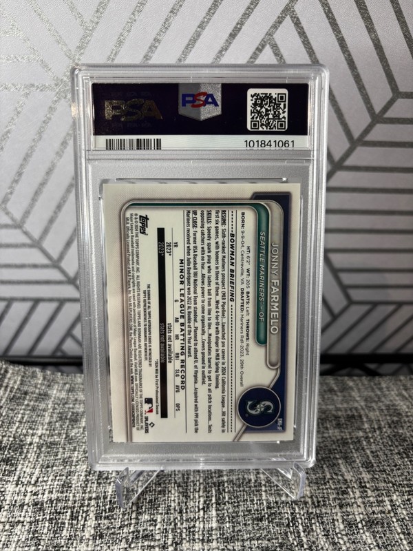 JONNY FARMELO 2024 Bowman Chrome Mega Box Green AUTO /99 PSA 9 Mariners view 2